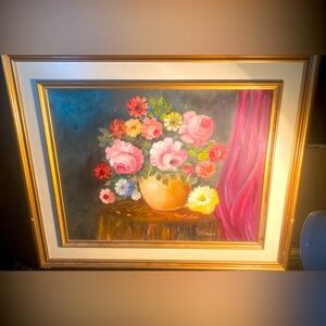 Beautiful flowers oil painting in frame